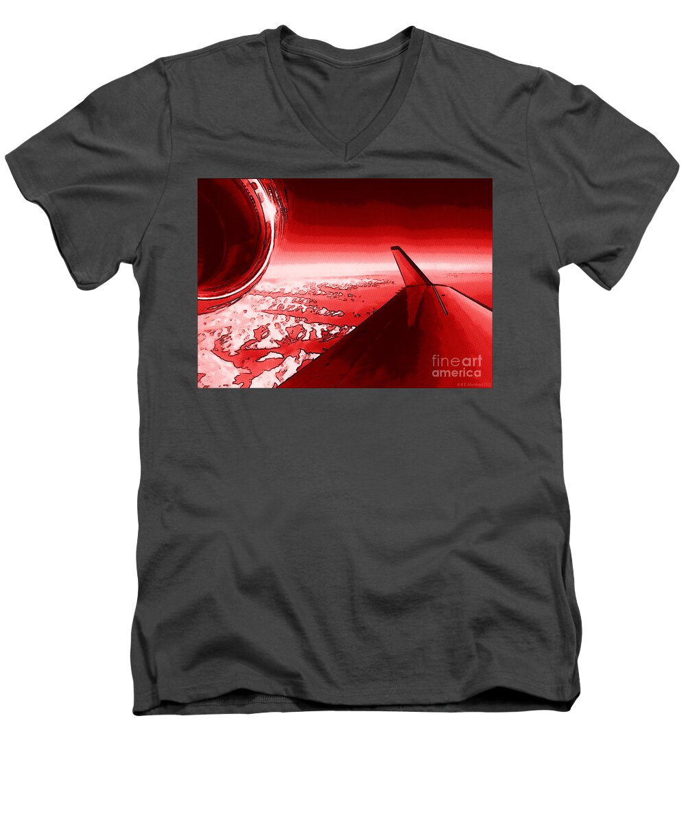 Jet Men's V-Neck T-Shirt featuring the photograph Red Jet Pop Art Plane by Vintage Collectables