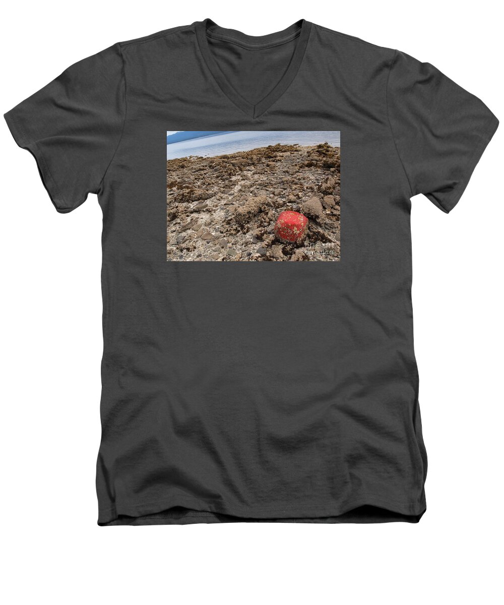Red Men's V-Neck T-Shirt featuring the photograph Red Out of Place by Vivian Martin