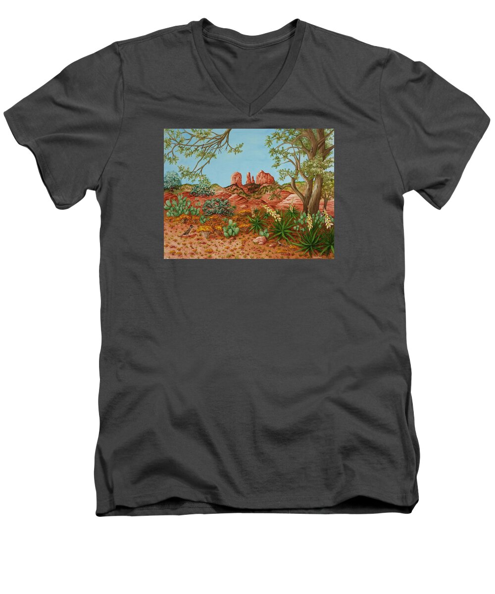 Watercolor Men's V-Neck T-Shirt featuring the painting Red Rocks of Sedona Arizona by Katherine Young-Beck