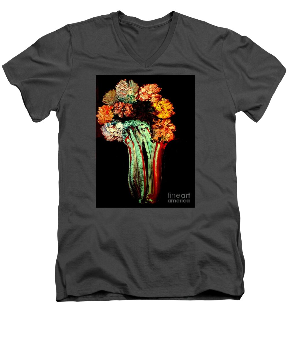 Flowers Men's V-Neck T-Shirt featuring the painting Red Vase Revisited by Bill OConnor