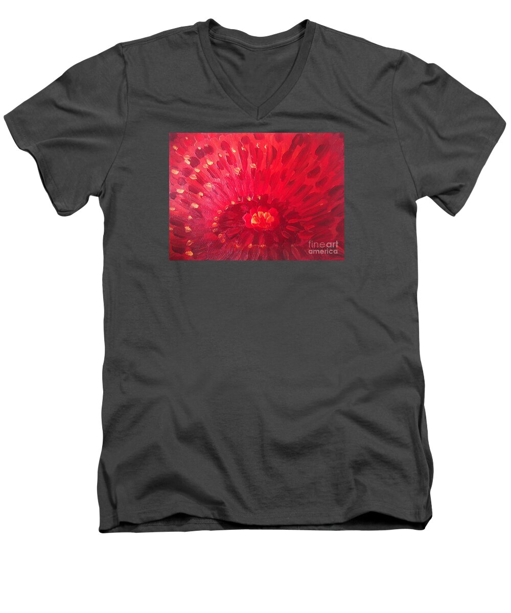 Abstract Men's V-Neck T-Shirt featuring the painting Red Zinnia by Holly Carmichael