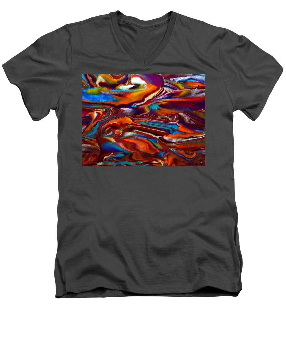 Abstract Men's V-Neck T-Shirt featuring the mixed media Rhapsody by Deborah Stanley