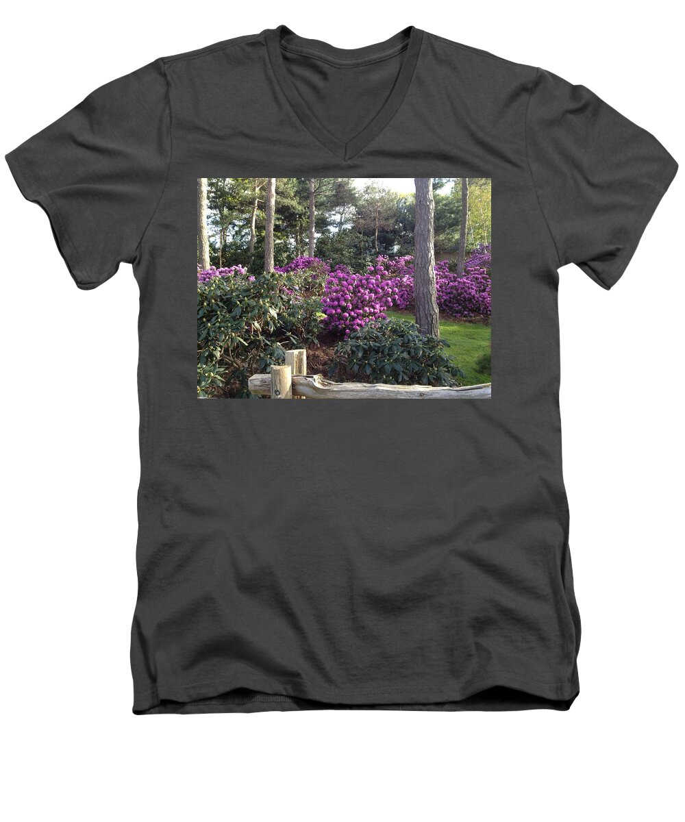 Purple Men's V-Neck T-Shirt featuring the photograph Rhododendron Garden by Pema Hou