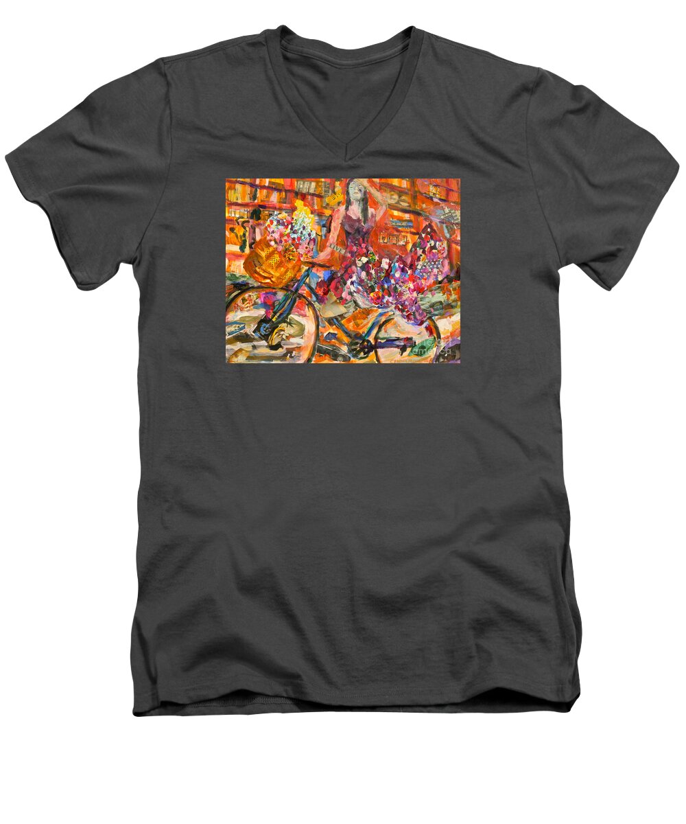 Bicycle Men's V-Neck T-Shirt featuring the mixed media Riding Through Life by Michael Cinnamond