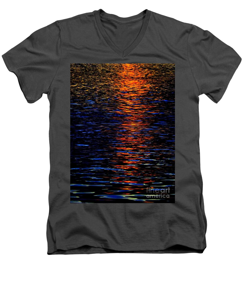 Sunset Men's V-Neck T-Shirt featuring the photograph River Sunset by Robyn King