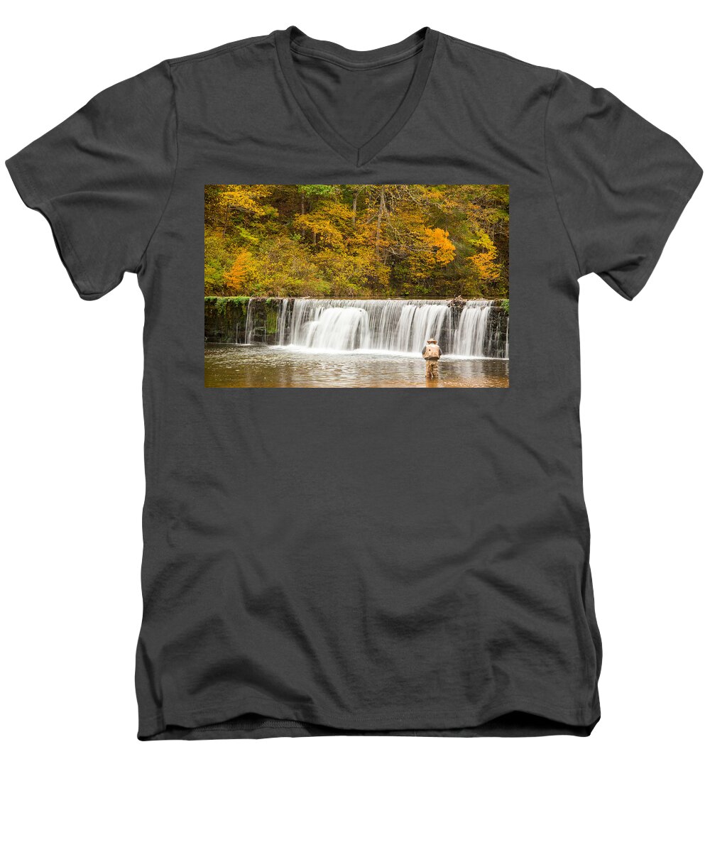 Made In America Men's V-Neck T-Shirt featuring the photograph Rockbridge Fisherman by Steven Bateson