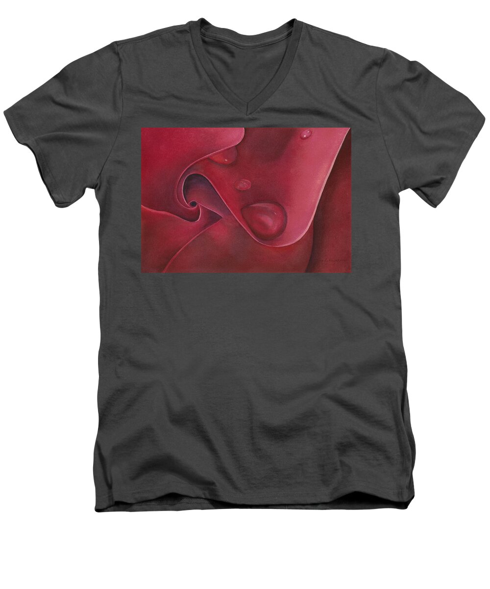 Rose Men's V-Neck T-Shirt featuring the painting Rose Drop by Sandy Haight