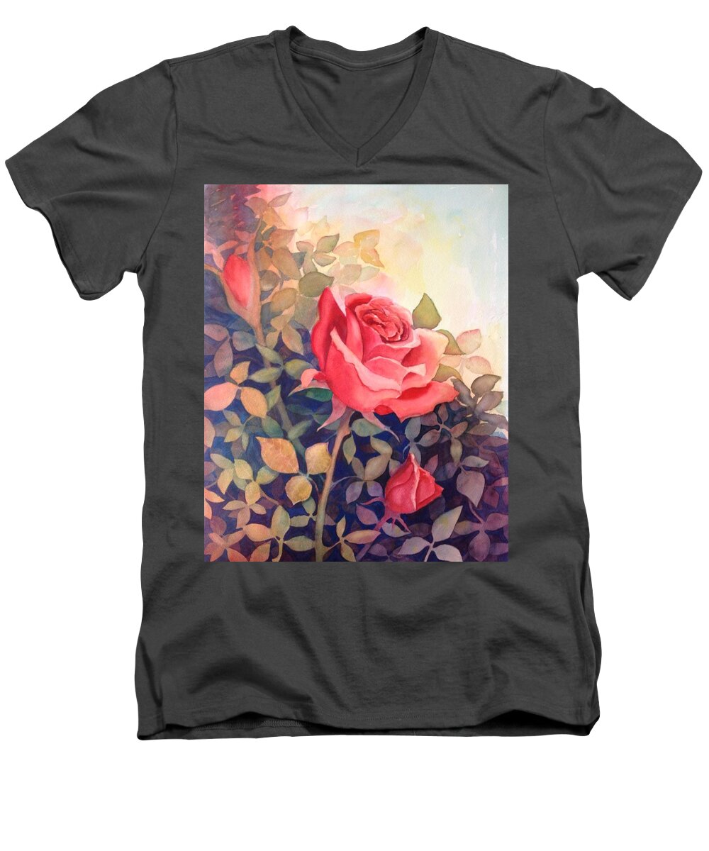 Rose Men's V-Neck T-Shirt featuring the painting Rose On a Warm Day by Marilyn Jacobson