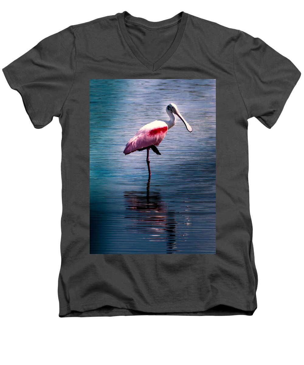 Roseate Spoonbill Men's V-Neck T-Shirt featuring the photograph Roseate Spoonbill by Karen Wiles