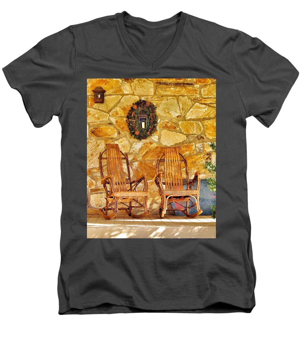 Rustic Men's V-Neck T-Shirt featuring the photograph Rustic Rockers by Jean Goodwin Brooks