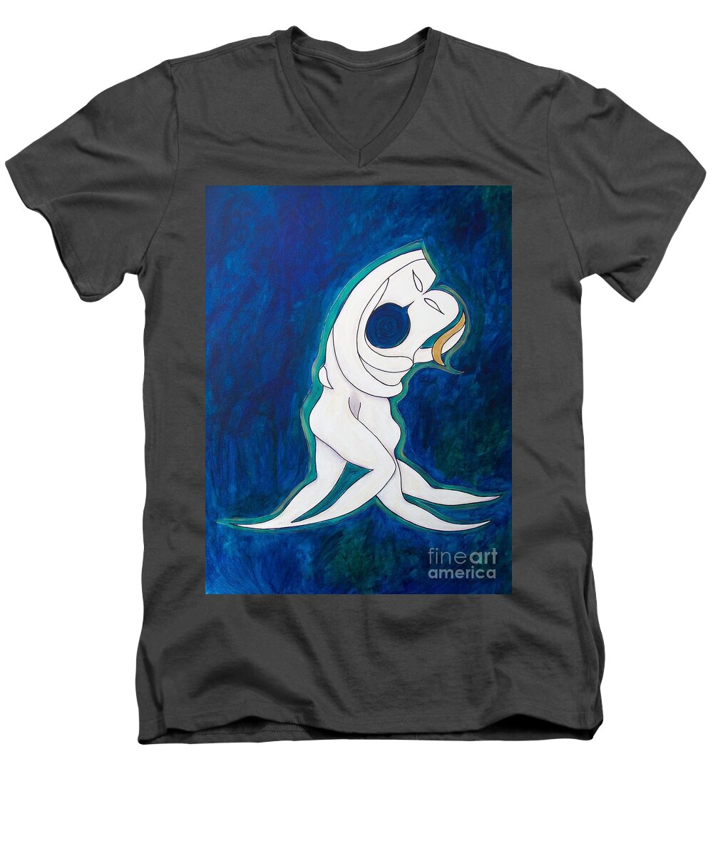 John Lyes Men's V-Neck T-Shirt featuring the painting Sacred Kiss by John Lyes