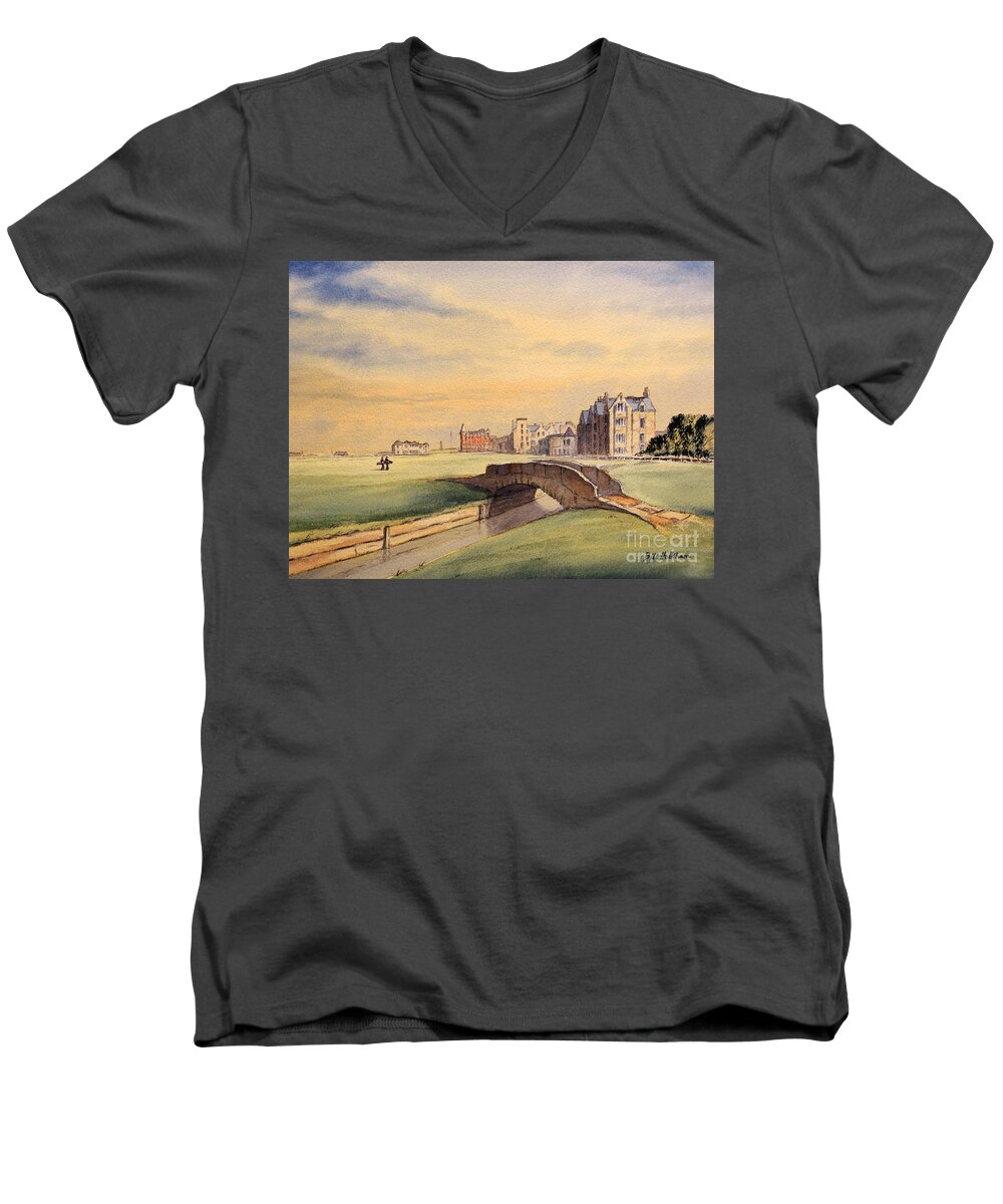 Greatest Golf Courses In Scotland Men's V-Neck T-Shirt featuring the painting The Greatest Golf Course In Scotland by Bill Holkham