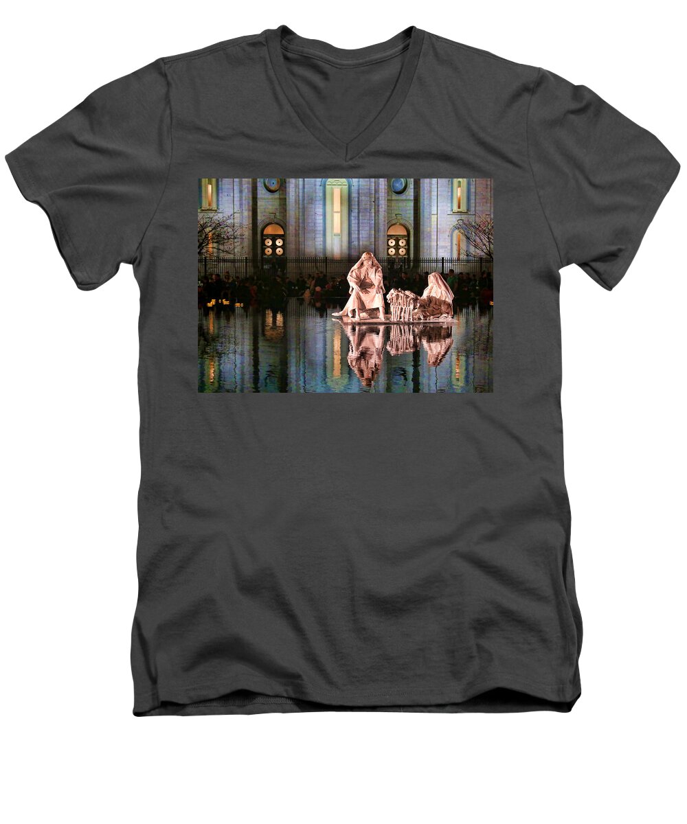 Salt Lake Temple Men's V-Neck T-Shirt featuring the photograph Salt Lake Temple - 2 by Ely Arsha