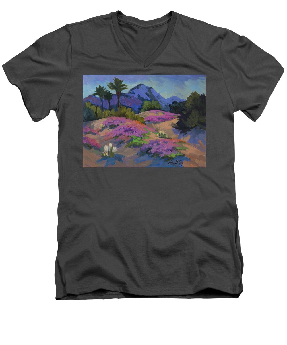 Verbena Men's V-Neck T-Shirt featuring the painting Sand Verbena Back Lit by Diane McClary