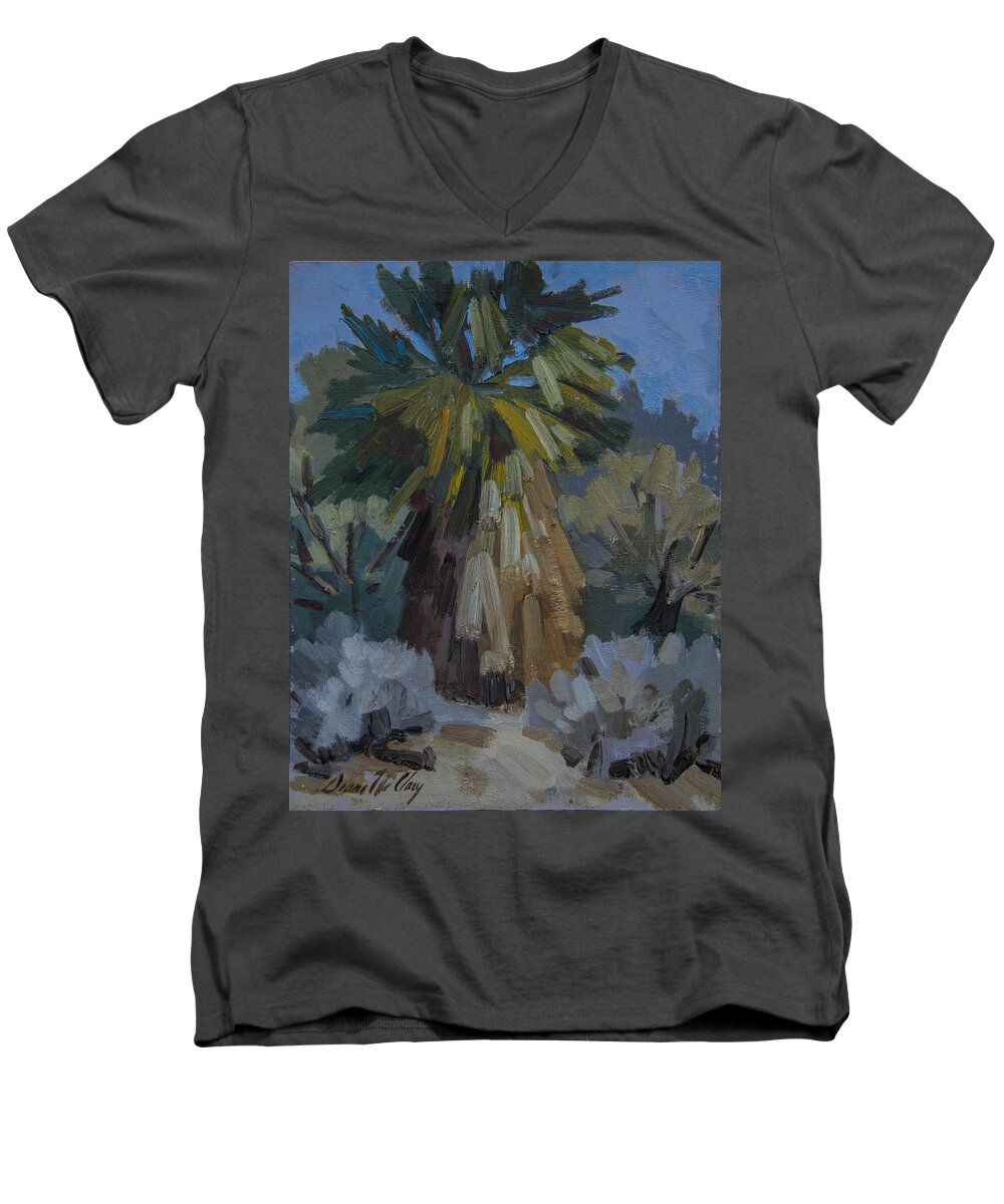 Desert Men's V-Neck T-Shirt featuring the painting Santa Rosa Mountains Palm Tree by Diane McClary