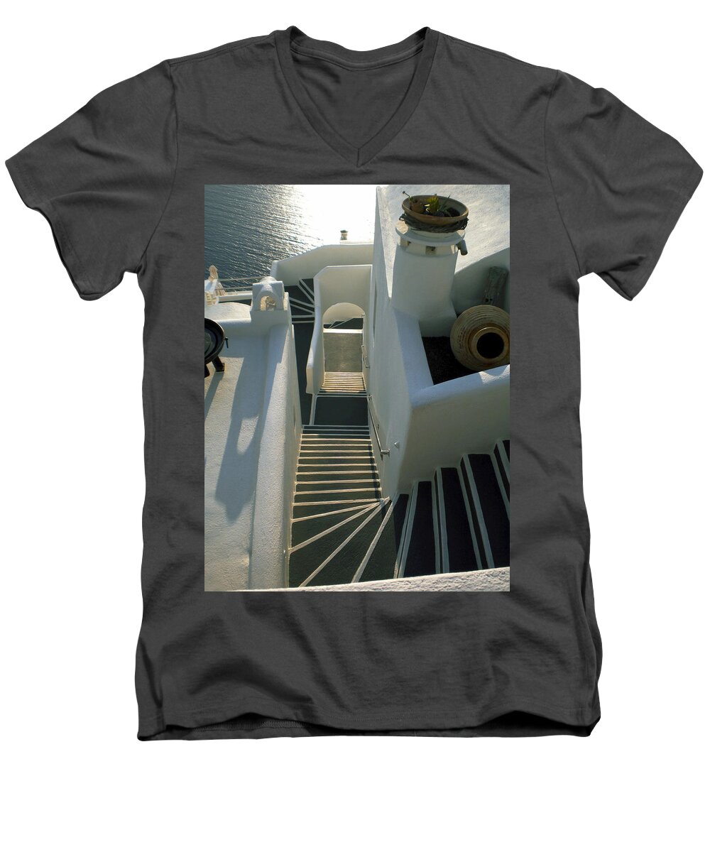 Colette Men's V-Neck T-Shirt featuring the photograph Santorini Stairs by Colette V Hera Guggenheim
