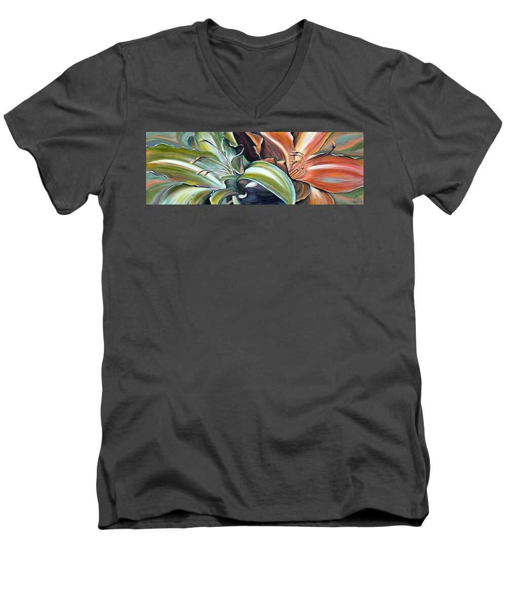 Flower Men's V-Neck T-Shirt featuring the painting Sara's Request by Trina Teele