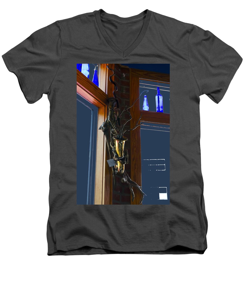 Obx Men's V-Neck T-Shirt featuring the photograph Sax at The Full Moon Cafe by Greg Reed