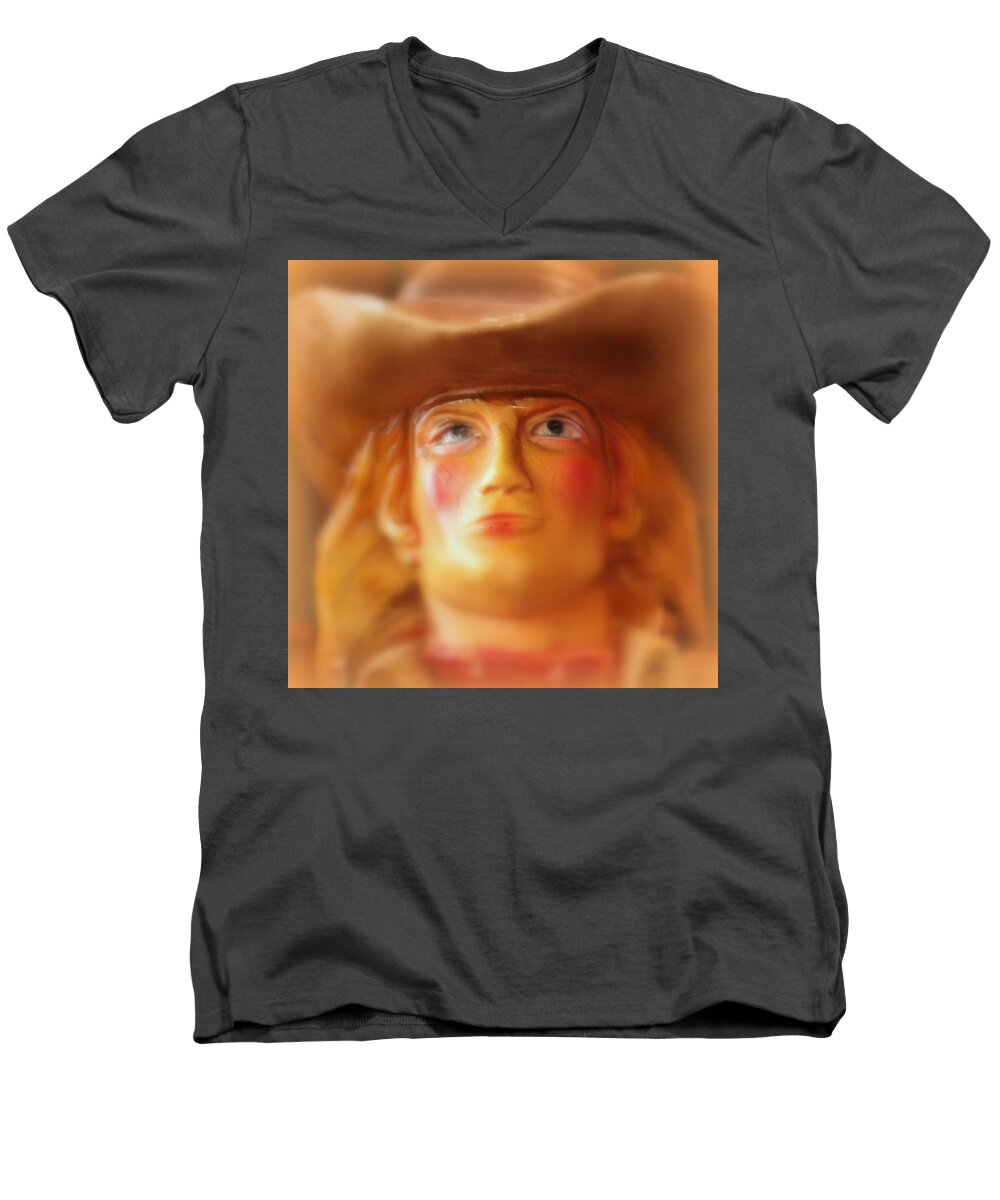 Cowgirl Men's V-Neck T-Shirt featuring the photograph Scary Cowgirl by Lynn Sprowl