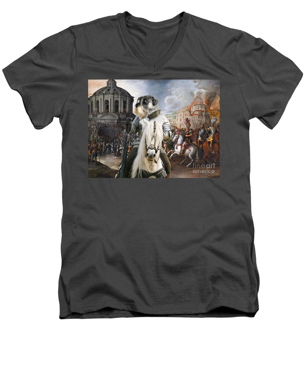 Schnauzer Men's V-Neck T-Shirt featuring the painting Schnauzer Art - A siege the Sack of Rome  by Sandra Sij
