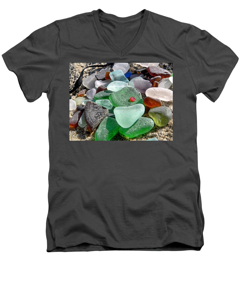 Janice Drew Men's V-Neck T-Shirt featuring the photograph Sea glass in multicolors by Janice Drew