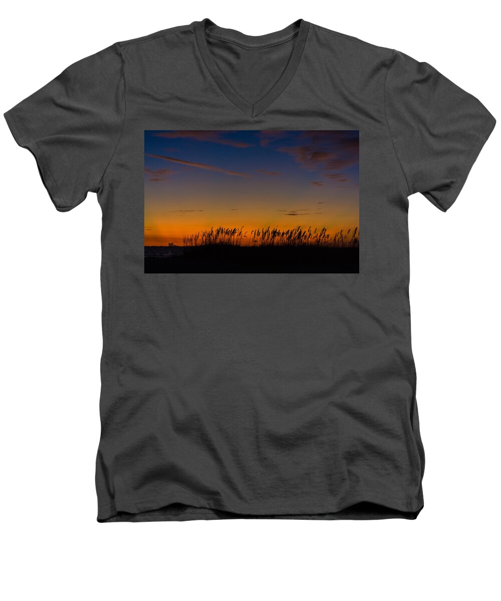 Beach Men's V-Neck T-Shirt featuring the photograph Sea Oats at Twilight by Ed Gleichman