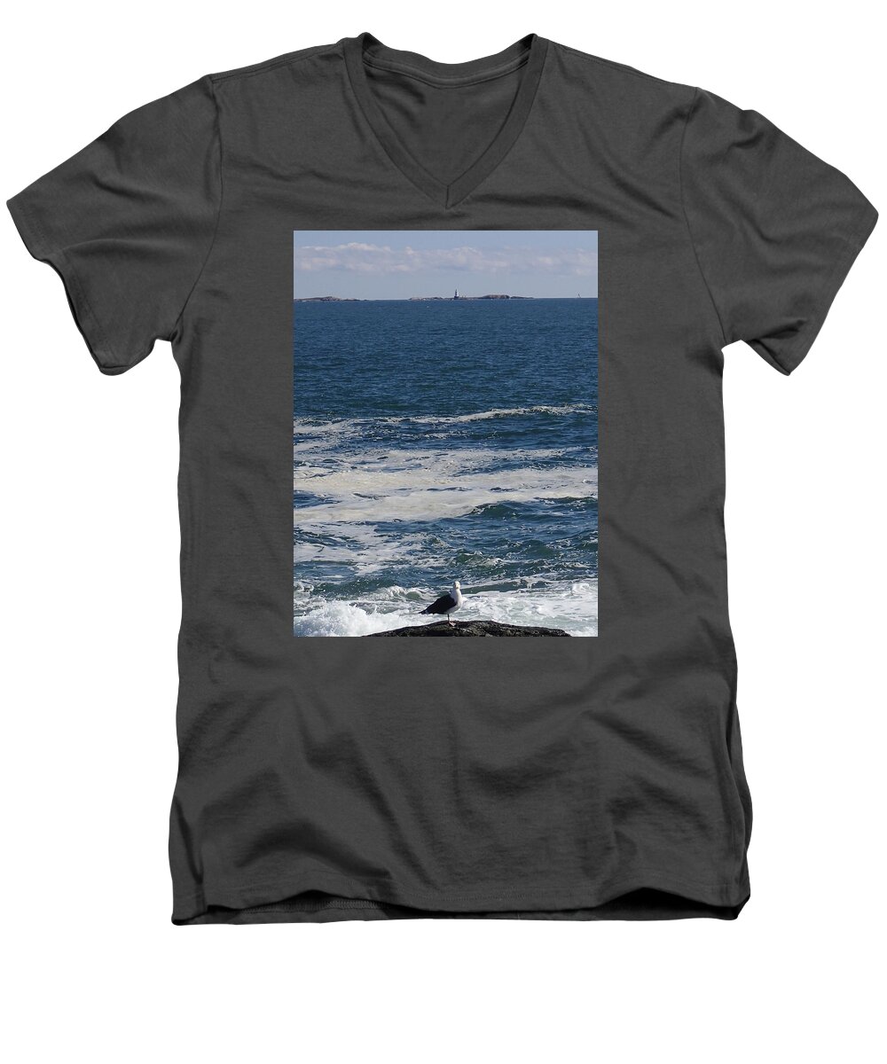 Seagull Men's V-Neck T-Shirt featuring the photograph Seabreeze. by Robert Nickologianis