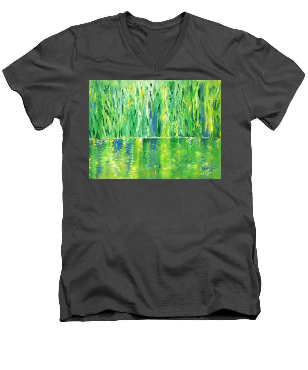 Nature Men's V-Neck T-Shirt featuring the painting Serenity In Green by Donna Blackhall