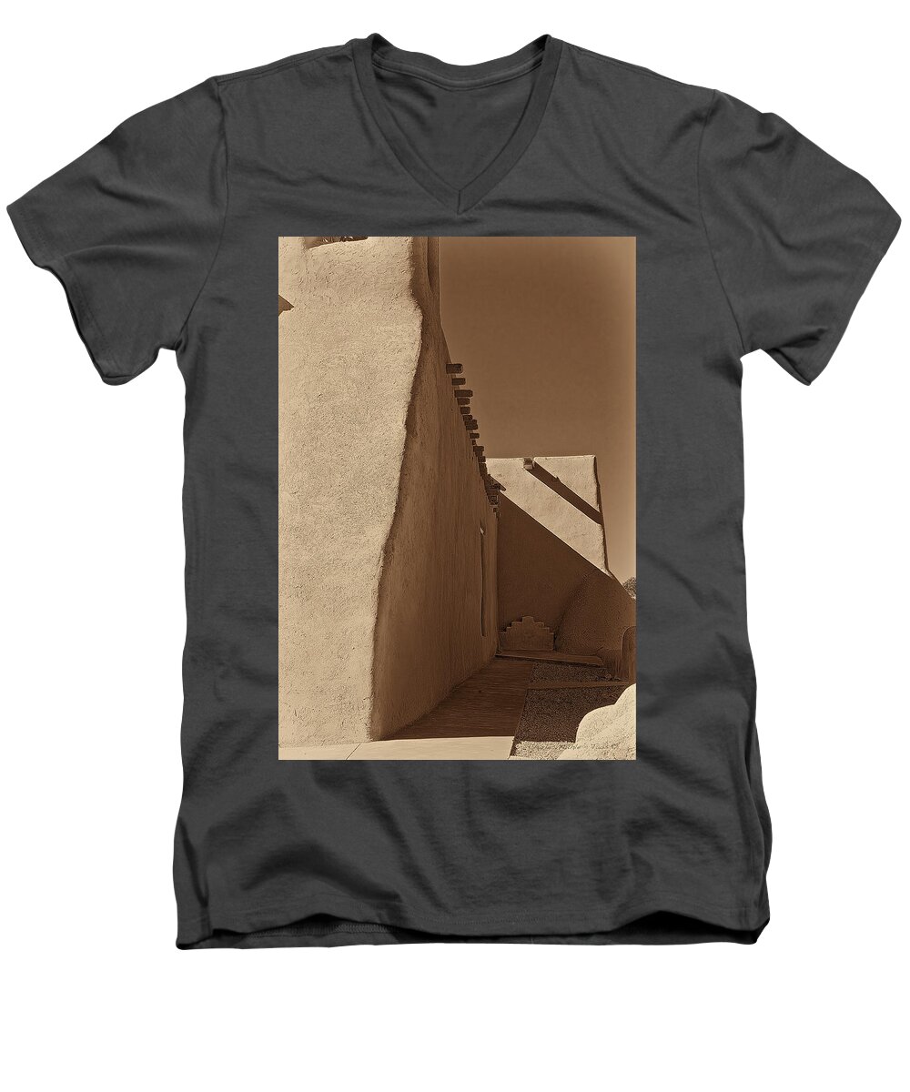 Ranchos Men's V-Neck T-Shirt featuring the photograph Shadows in Ranchos - Platinum - Palladium by Charles Muhle
