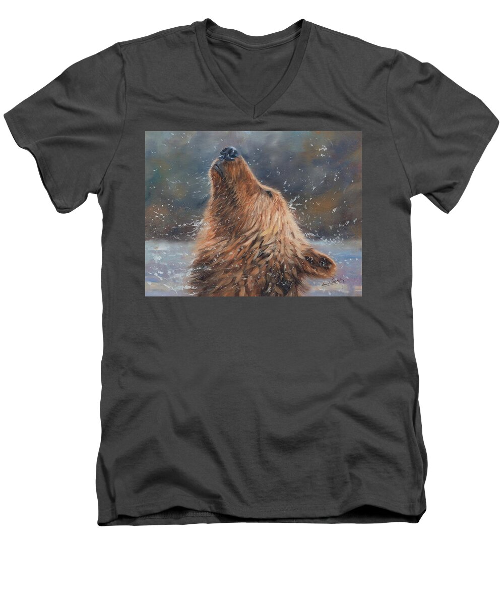 Bear Men's V-Neck T-Shirt featuring the painting Shake it by David Stribbling