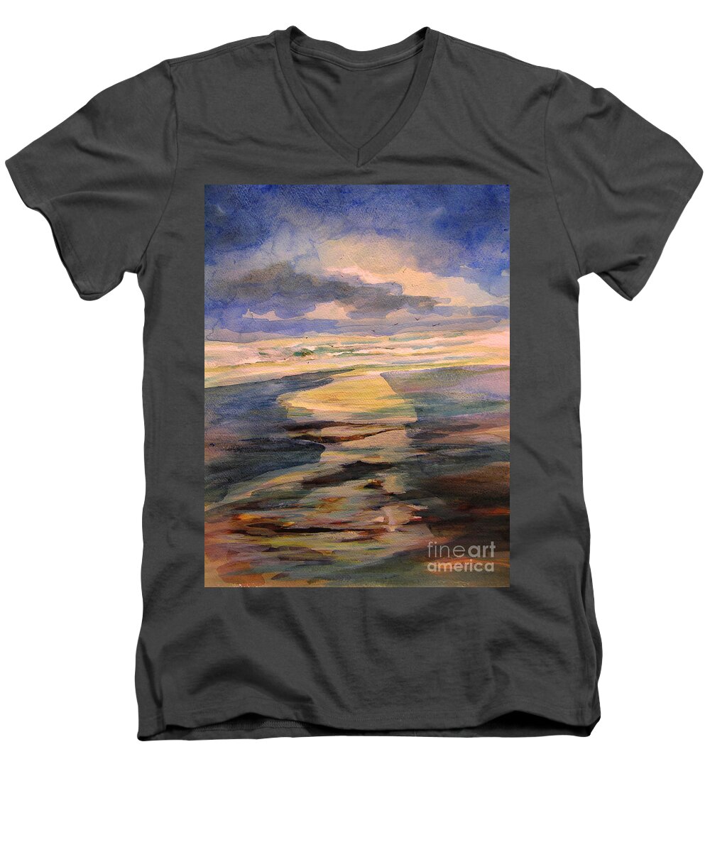 Art Men's V-Neck T-Shirt featuring the painting Shoreline sunrise 11-9-14 by Julianne Felton