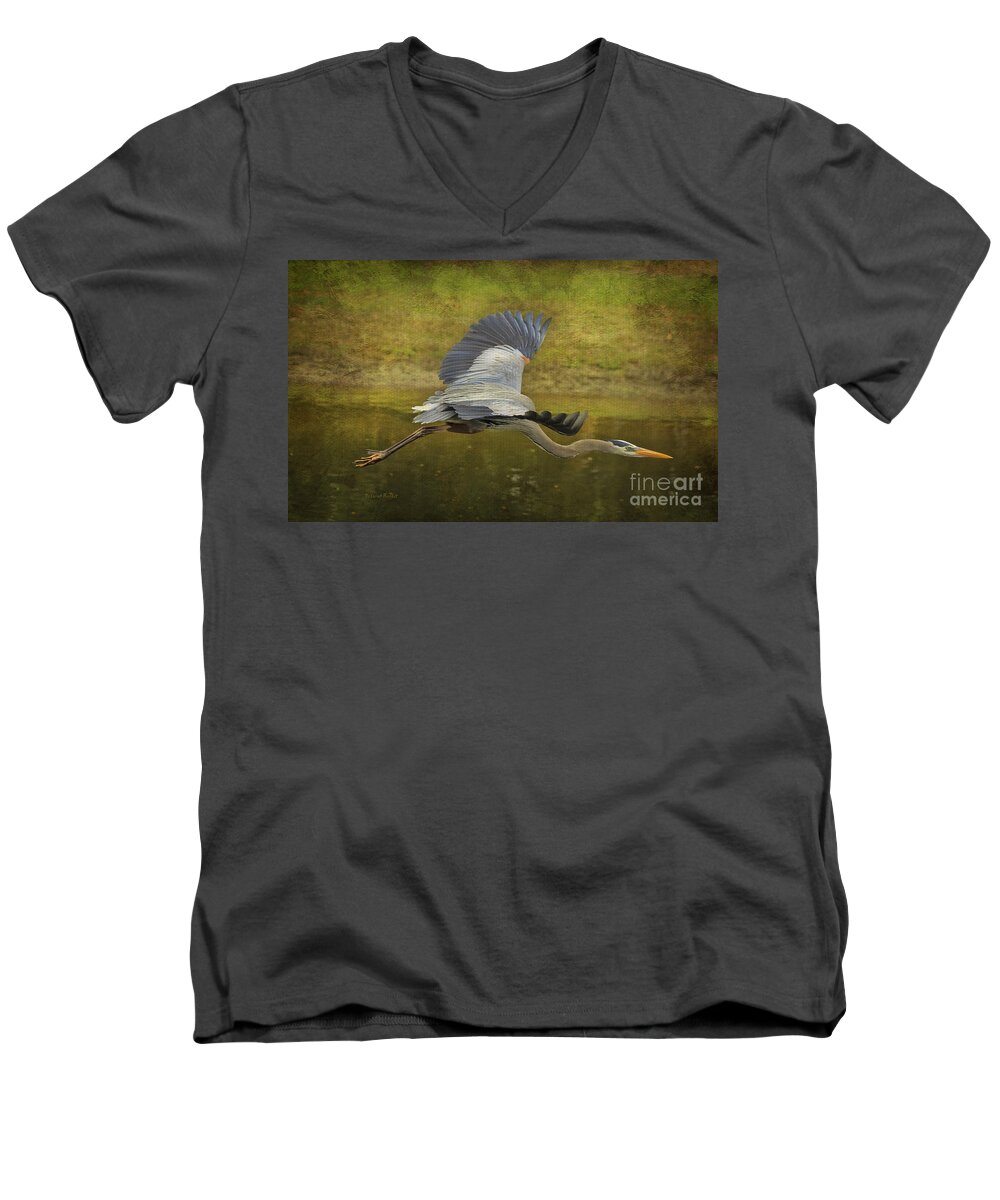 Heron Men's V-Neck T-Shirt featuring the photograph Silent Grace by Deborah Benoit