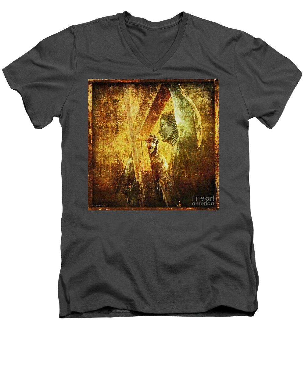 Jesus Men's V-Neck T-Shirt featuring the digital art Simon Helps Jesus Via Dolorosa 5 by Lianne Schneider
