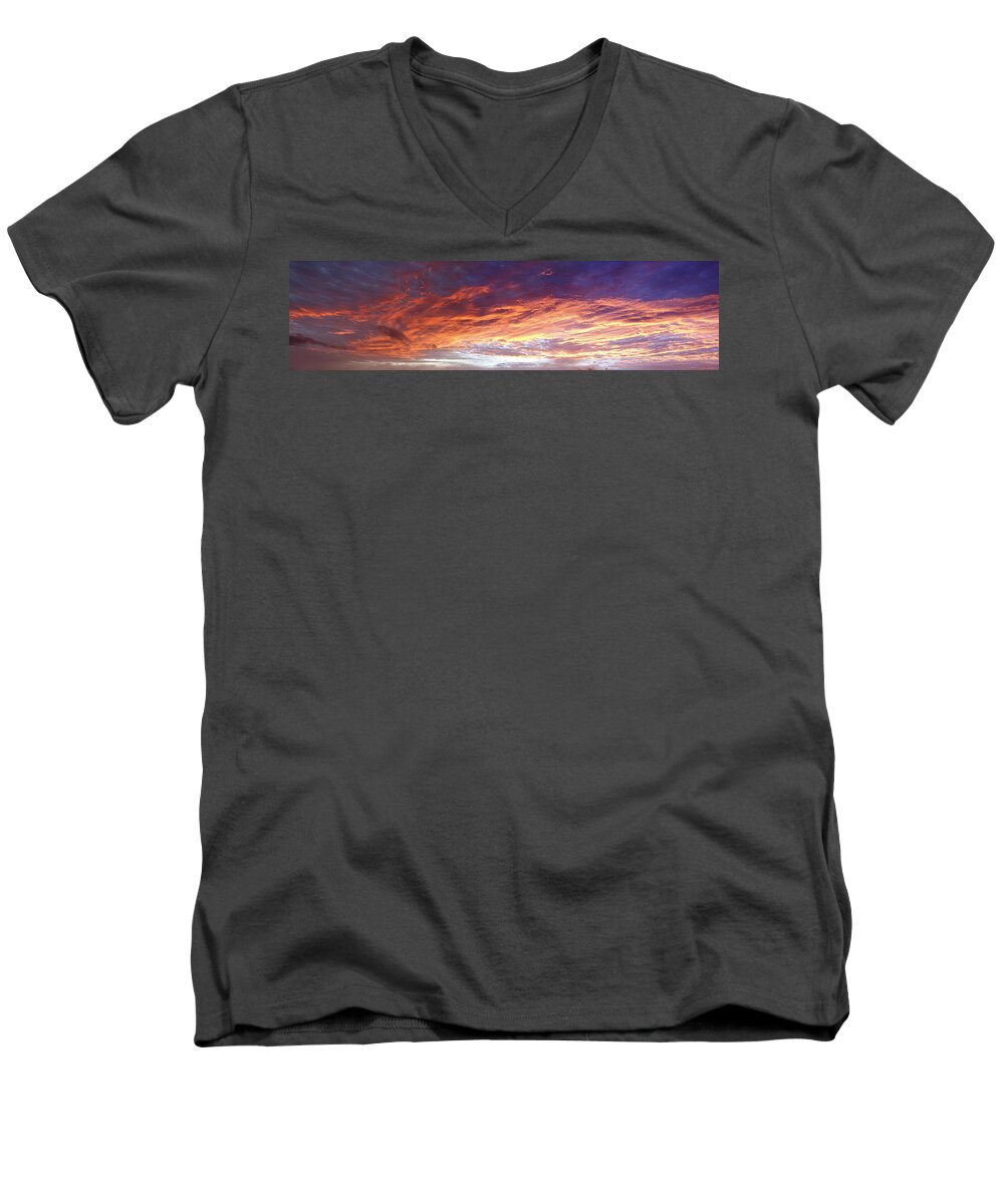 Dawn Men's V-Neck T-Shirt featuring the photograph Sky on fire by Les Cunliffe