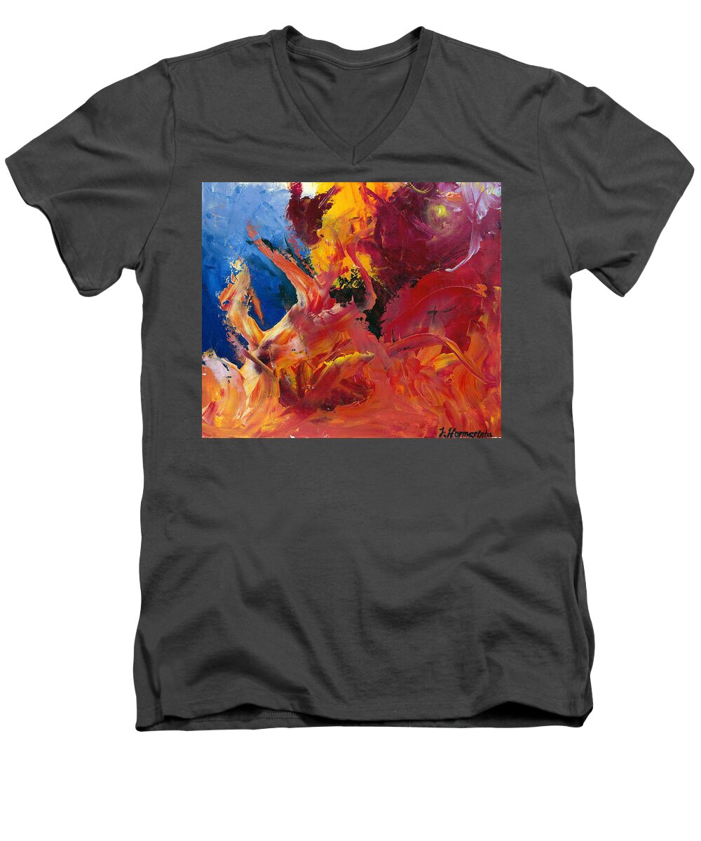 Painting Men's V-Neck T-Shirt featuring the painting Small Passion 1 by Johanna Hurmerinta