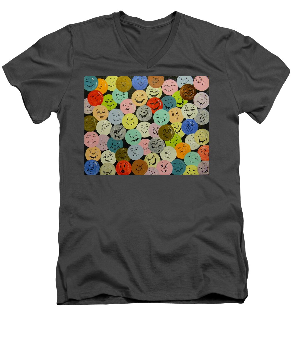 Smile Men's V-Neck T-Shirt featuring the painting Smilies by Bertie Edwards