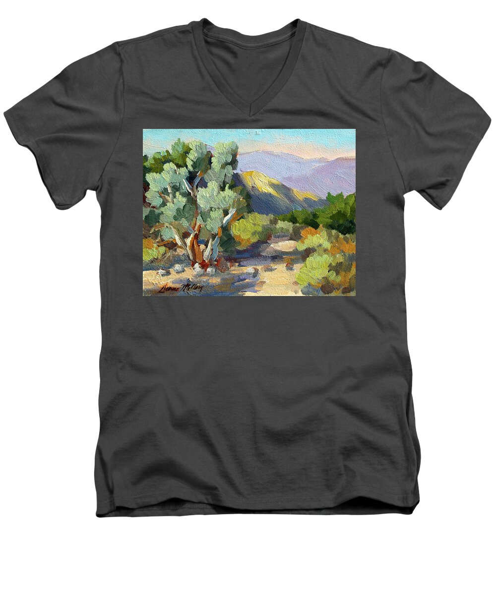 Smoke Trees Men's V-Neck T-Shirt featuring the painting Smoke Trees At Thousand Palms by Diane McClary
