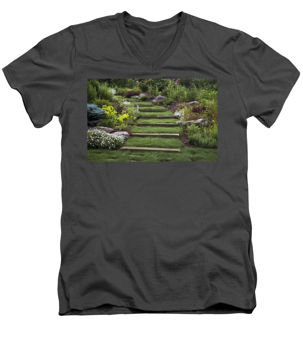 Flowers Men's V-Neck T-Shirt featuring the photograph Soft Stairs by Penny Lisowski