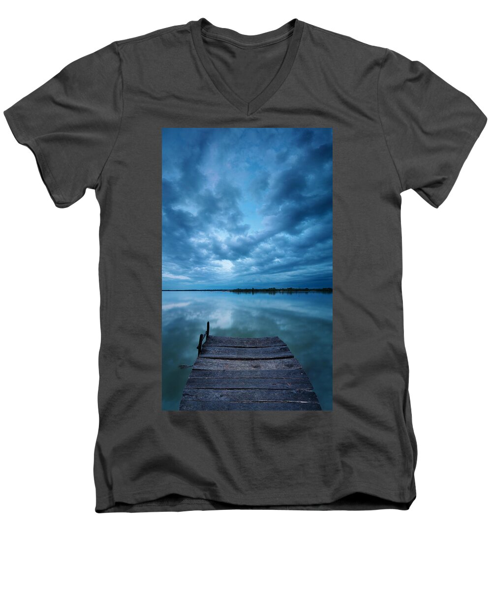 Landscapes Men's V-Neck T-Shirt featuring the photograph Solitary pier by Davorin Mance