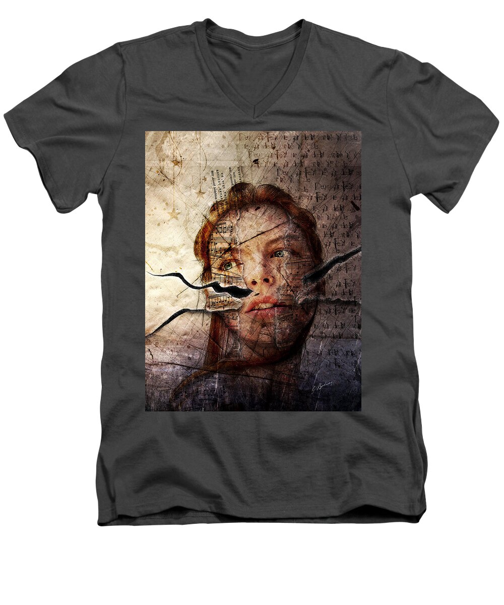 Surreal Men's V-Neck T-Shirt featuring the digital art Songs In The Night by Gary Bodnar