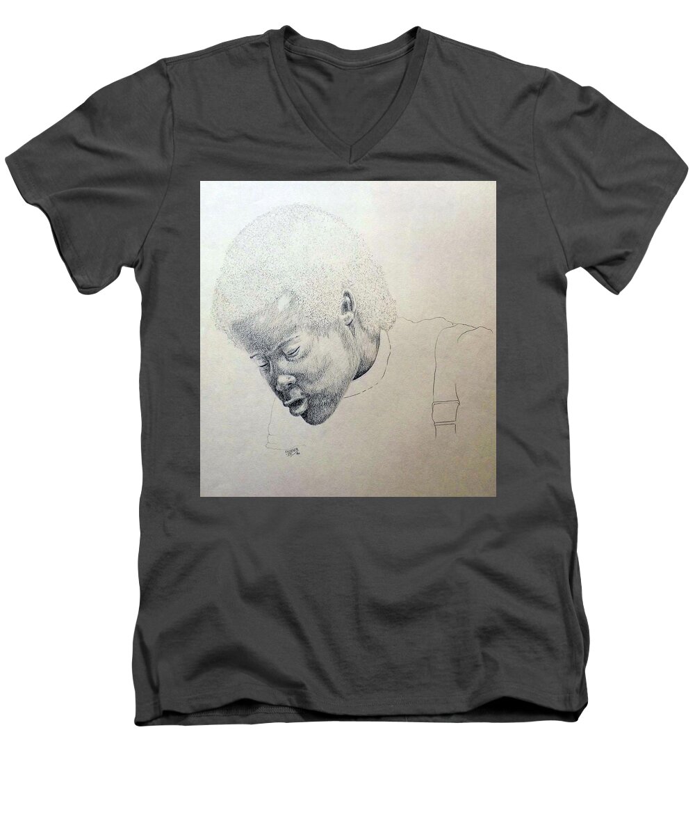 Human Men's V-Neck T-Shirt featuring the drawing Sorrow by Richard Faulkner