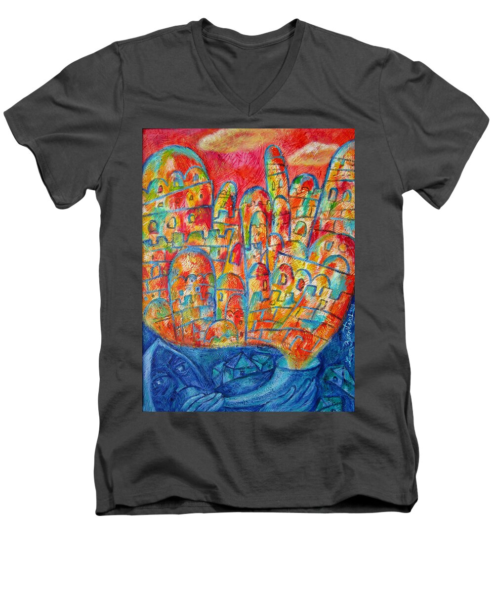 Judaica Painting Men's V-Neck T-Shirt featuring the painting Sound of Shofar by Leon Zernitsky