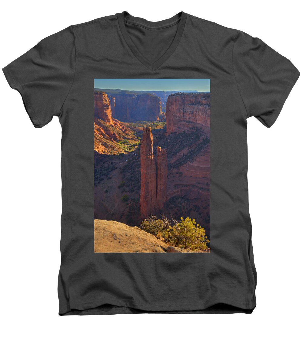 Spider Rock Men's V-Neck T-Shirt featuring the photograph Spider Rock by Alan Vance Ley