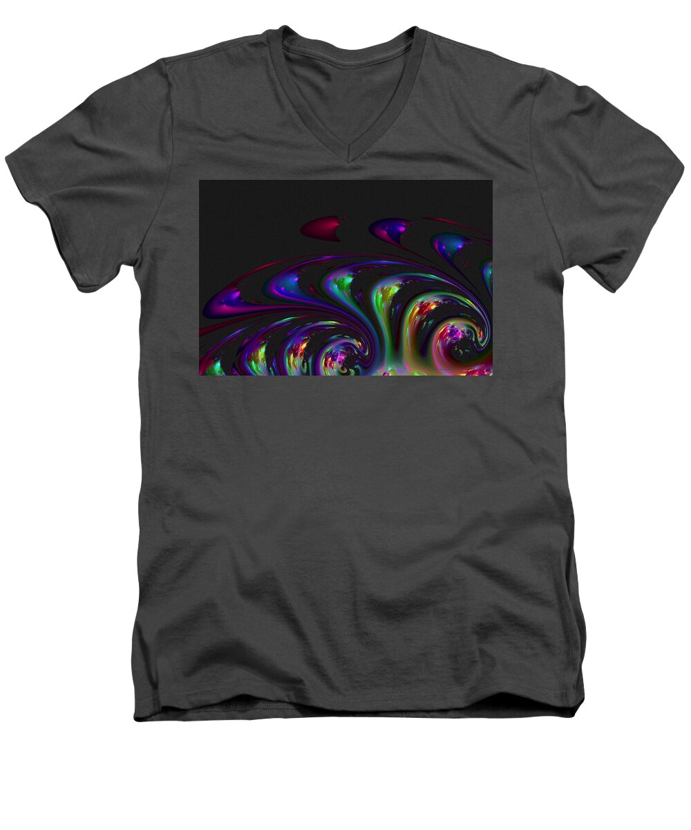 Fractal Men's V-Neck T-Shirt featuring the digital art Spin Off by Judi Suni Hall