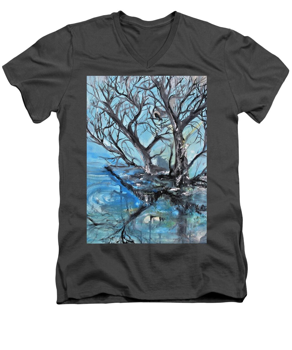 Spooky Men's V-Neck T-Shirt featuring the painting Spooky Mood by Evelina Popilian
