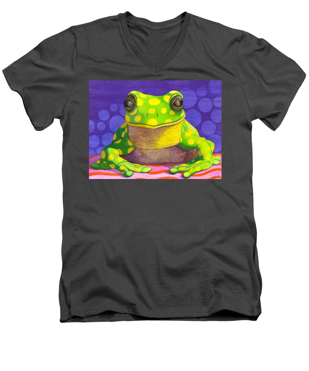 Frog Men's V-Neck T-Shirt featuring the painting Spotted Frog by Catherine G McElroy