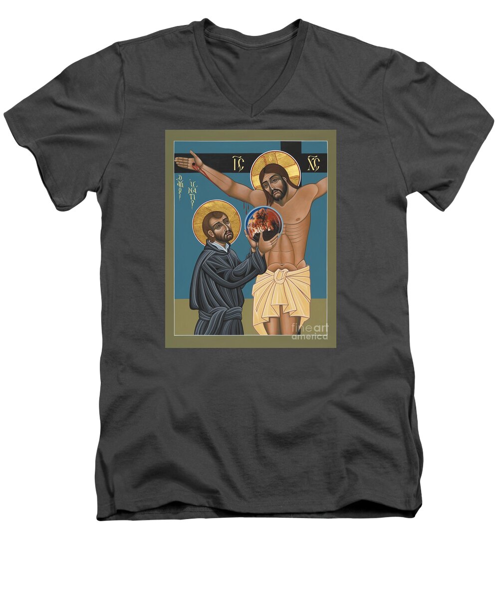 St. Ignatius And The Passion Of The World In The 21st Century Men's V-Neck T-Shirt featuring the painting St. Ignatius and the Passion of the World in the 21st Century 194 by William Hart McNichols