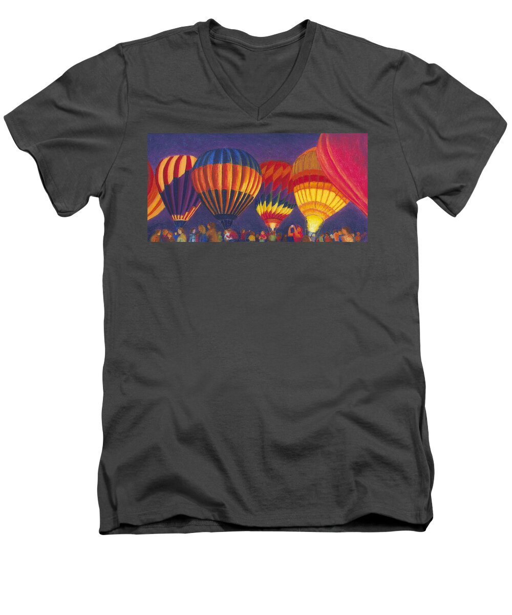 Hot Air Balloons Men's V-Neck T-Shirt featuring the painting St Louis balloon Glow by Garry McMichael