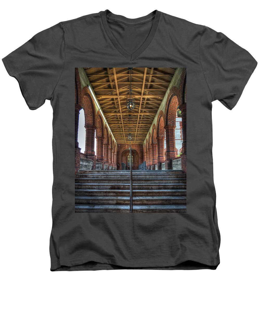 Flagler Men's V-Neck T-Shirt featuring the photograph Stairway to history by David Hart