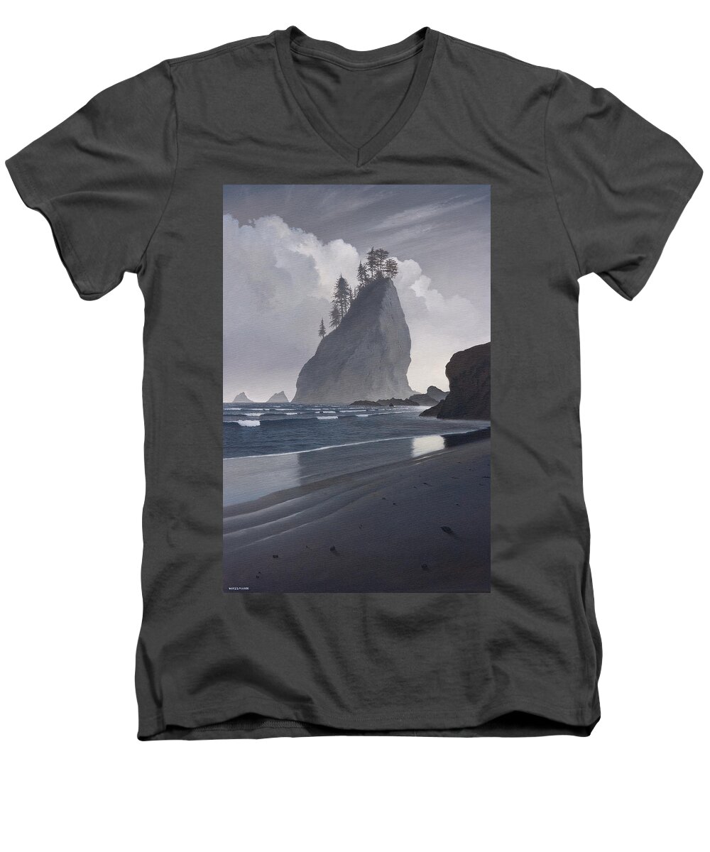 Black And White Men's V-Neck T-Shirt featuring the painting Standing Tall by Cliff Wassmann